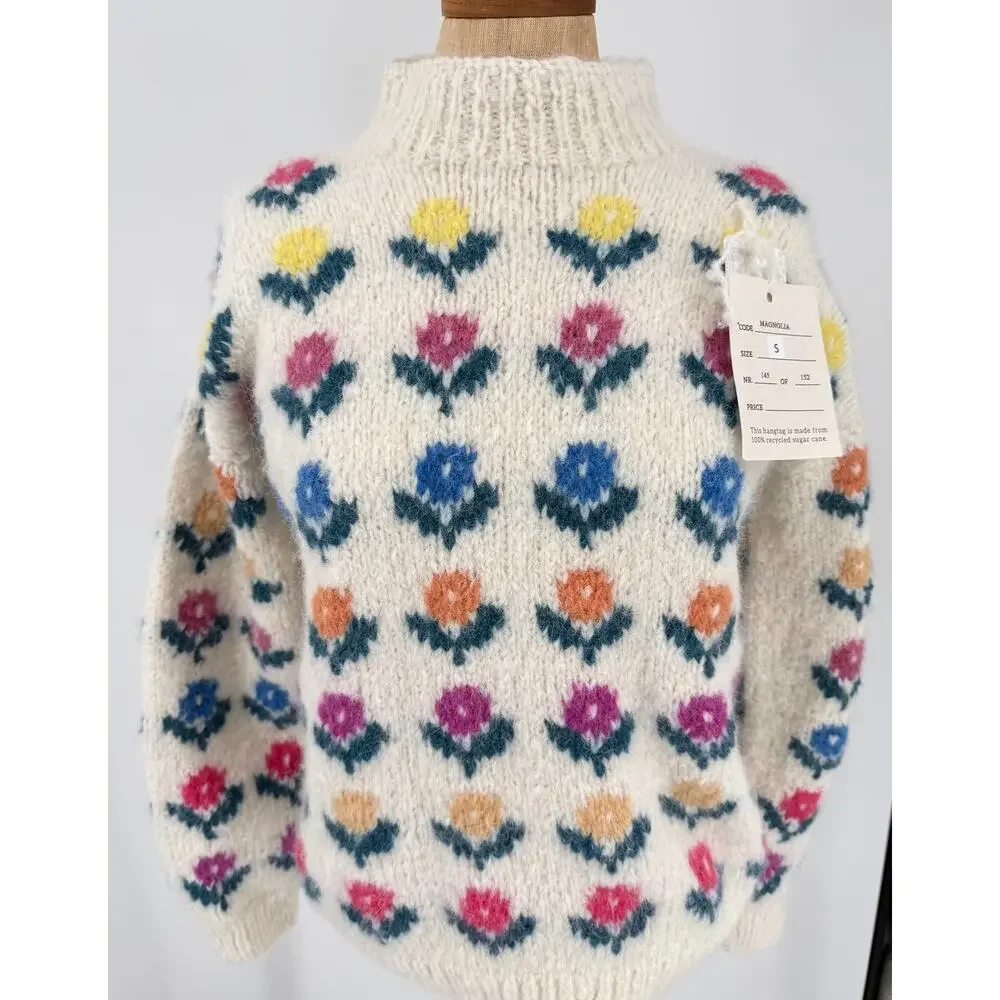 Frantic Magnolia Floral Sweater Handknit Alpaca Size Small NWT Free People